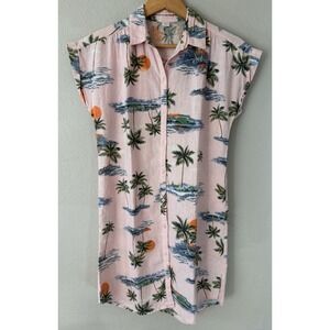 Old Navy Tropical Shirt Dress Linen Blend Button Up Coastal Beachy Vacation S